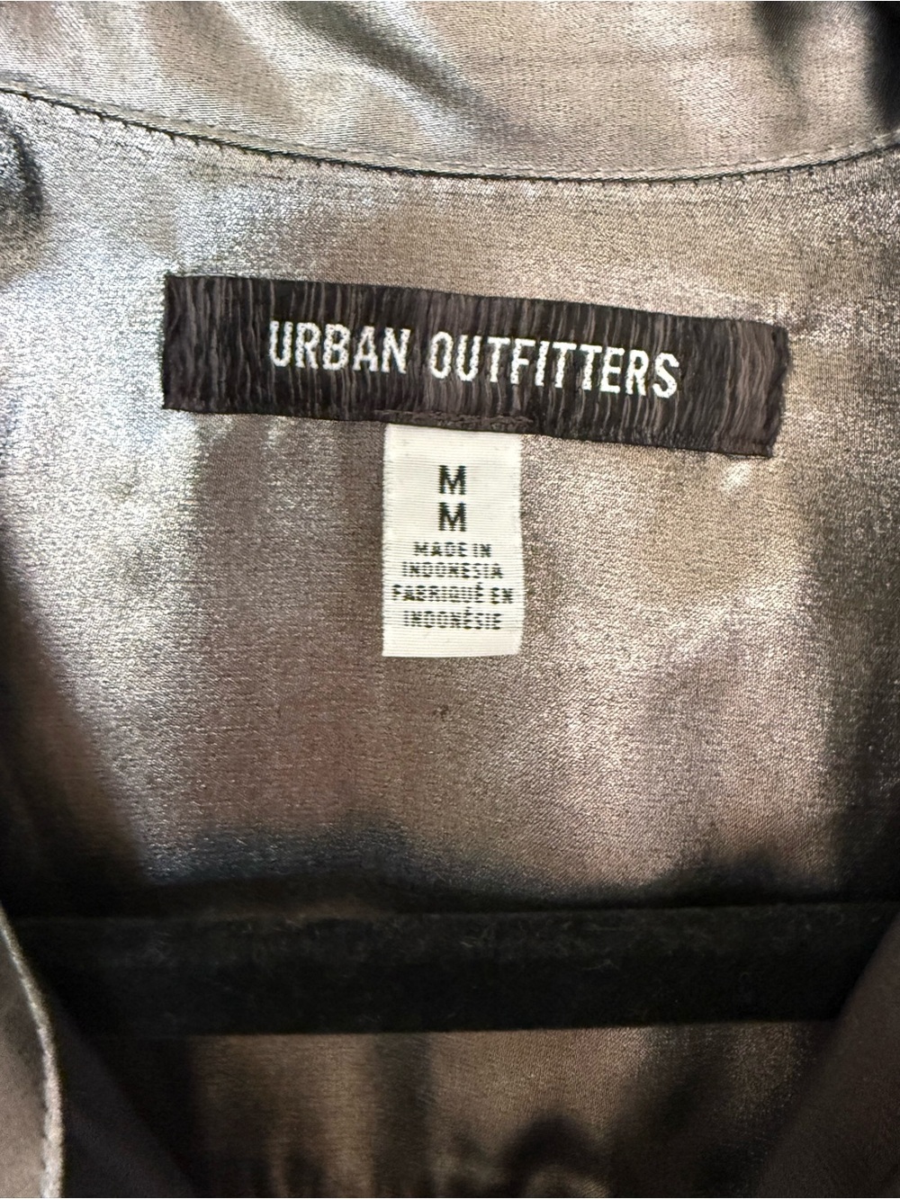 Urban Outfitters Metallic Silver Shirt Dress | Tie Waist Party Mini | Size M - Picture 5 of 9